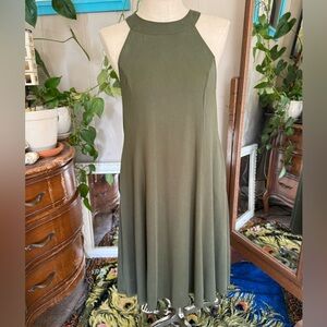 Torrid A-line Dress Womens 0X Green Halter Side Pockets Flare Midi Casual